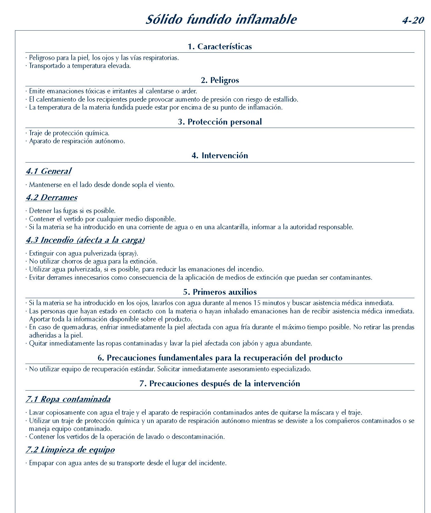 204 FICHA 4-20 SOLIDO FUNDIDO INFLAMABLE FICHAS EMERGENCIA